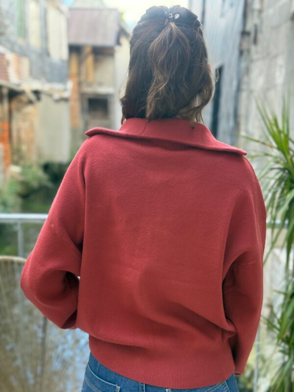 Gilet terracotta femme – Maille zippée col camionneur