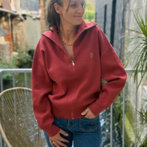 Gilet terracotta femme – Maille zippée col camionneur