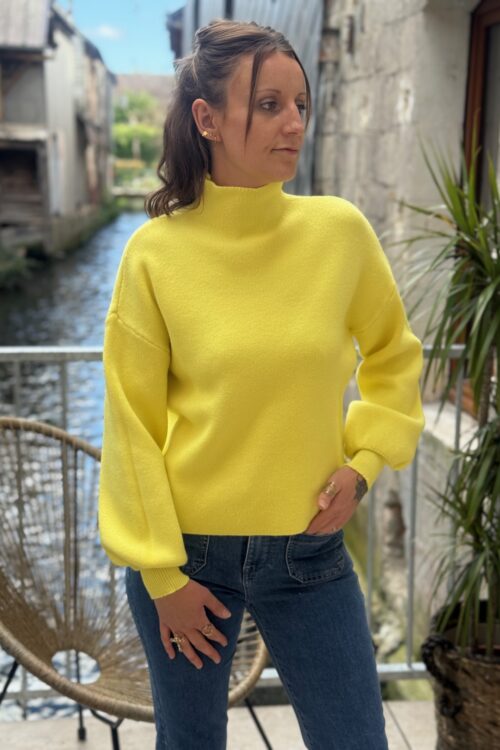 Pulls col cheminée femme – Maille douce manches bouffantes
