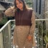 Robe courte liberty taupe et chocolat – Col V chic | Dream by C