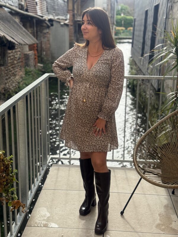 Robe courte liberty taupe et chocolat – Col V chic | Dream by C