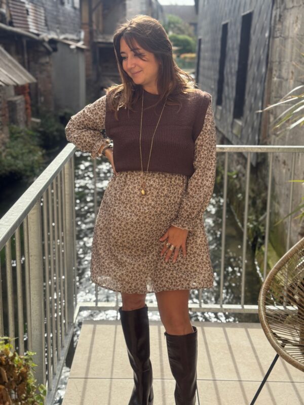 Robe courte liberty taupe et chocolat – Col V chic | Dream by C