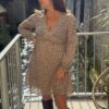 Robe courte liberty taupe et chocolat – Col V chic | Dream by C