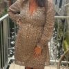 Robe courte liberty taupe et chocolat – Col V chic | Dream by C