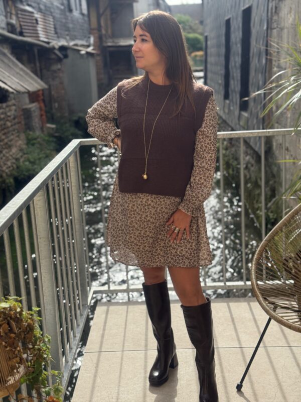 Robe courte liberty taupe et chocolat – Col V chic | Dream by C