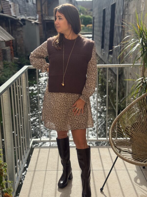 Robe courte liberty taupe et chocolat – Col V chic | Dream by C