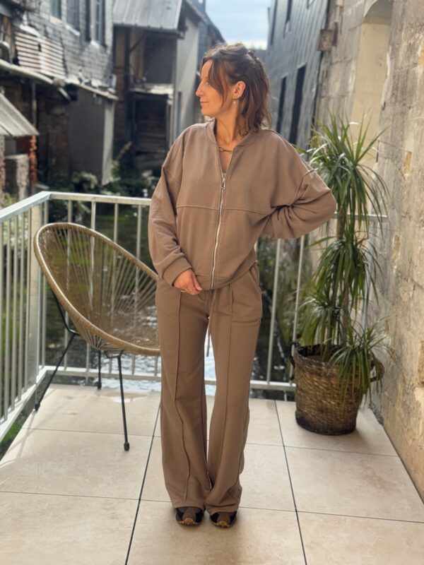 Sweat taupe – À zip en coton, style bomber