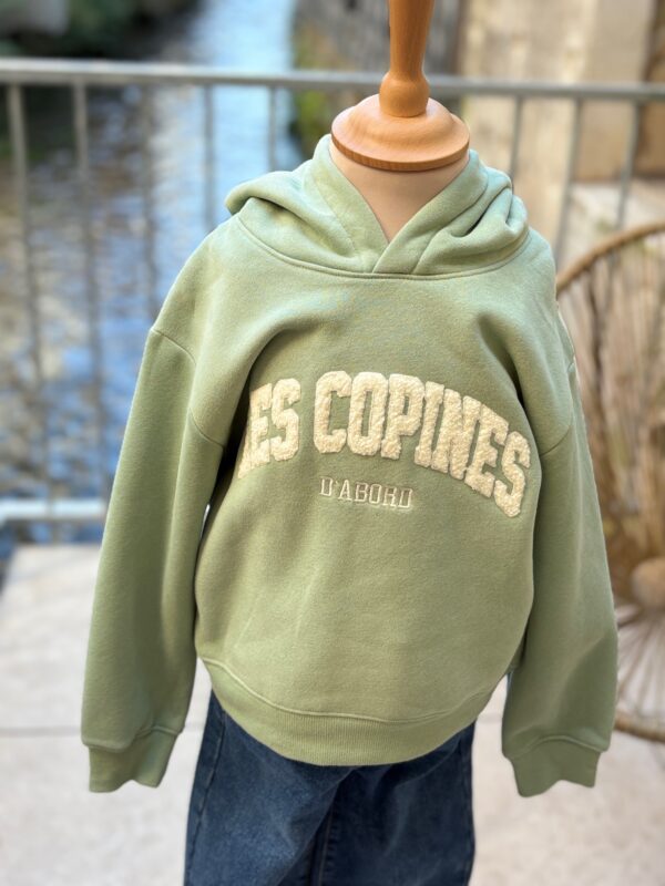 Sweat vert sauge enfants – Sweat Les Copines à capuche