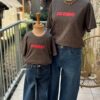 T shirt iconic gris anthracite et rose femme – 100 % coton