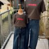 T shirt iconic gris anthracite et rose femme – 100 % coton