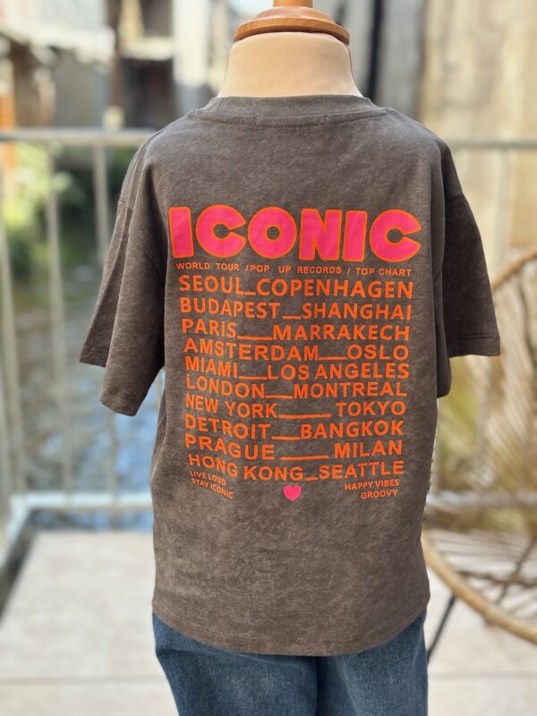 T shirt iconic gris anthracite et rose femme – 100 % coton