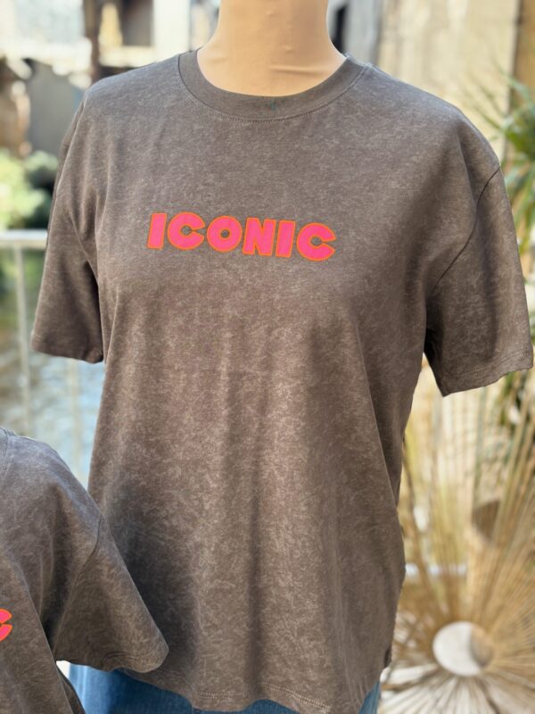 T shirt iconic gris anthracite et rose femme – 100 % coton