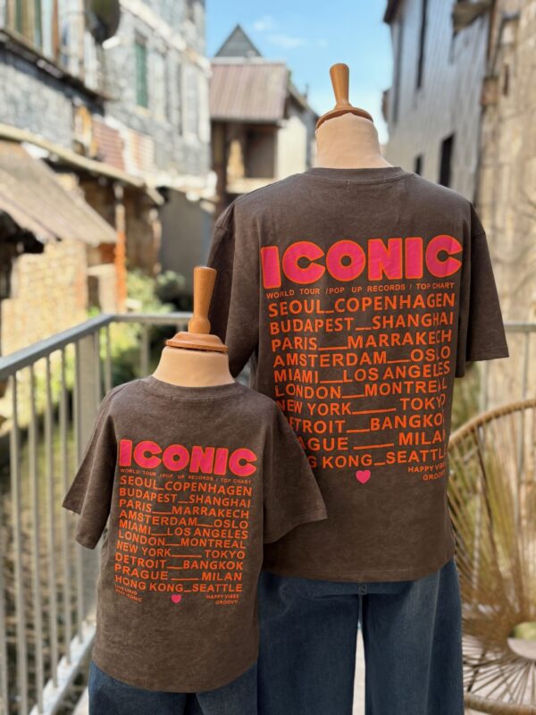 T shirt iconic gris anthracite et rose femme – 100 % coton