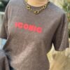 T shirt iconic gris anthracite et rose femme – 100 % coton