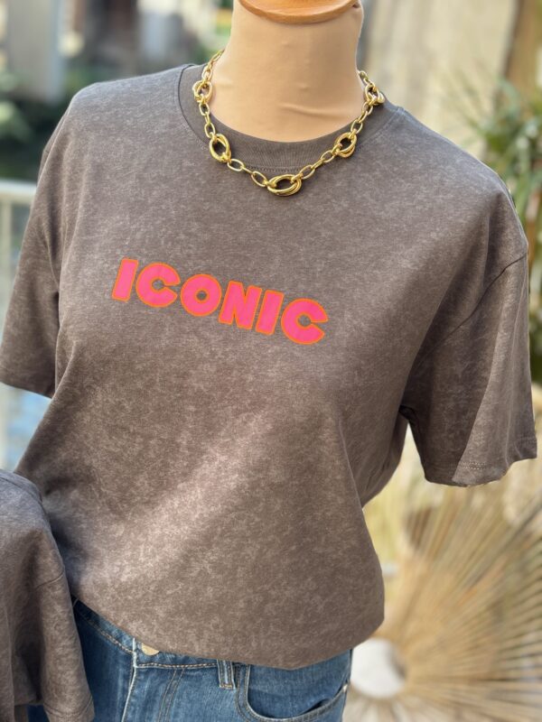 T shirt iconic gris anthracite et rose femme – 100 % coton