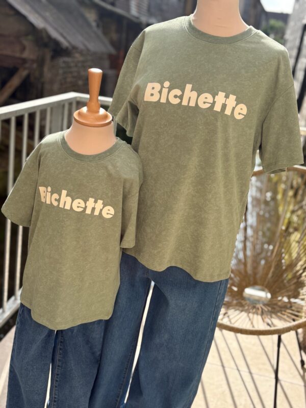 Tee shirt vert sauge femme « Bichette » – 100 % coton