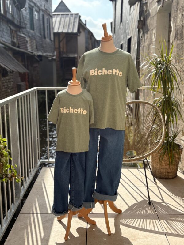 Tee shirt vert sauge femme « Bichette » – 100 % coton