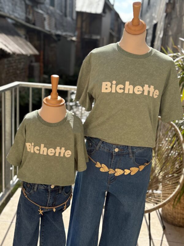 Tee shirt vert sauge femme « Bichette » – 100 % coton