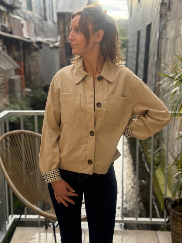 Veste courte femme habillée – Coupe oversize doublure écossaise