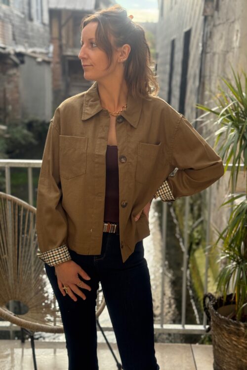 Veste courte femme habillée – Coupe oversize doublure écossaise