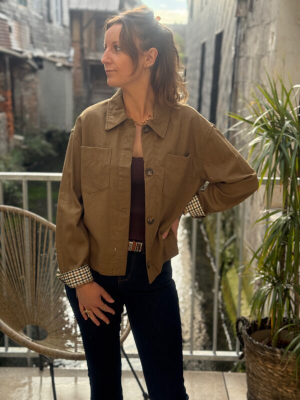 Veste courte femme habillée – Coupe oversize doublure écossaise