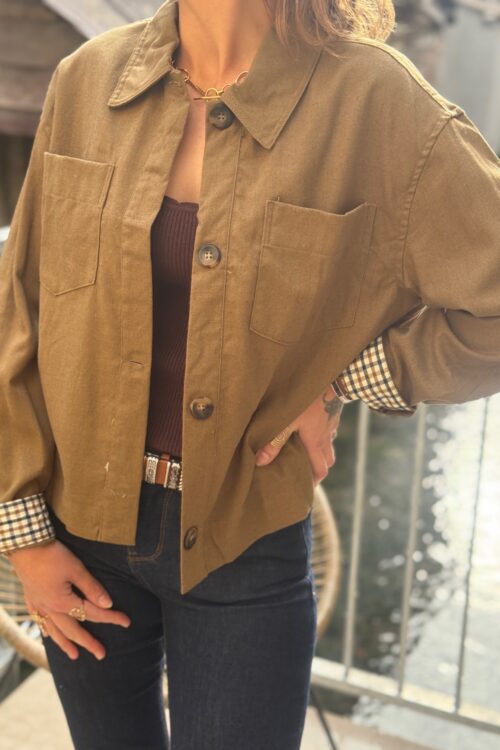 Veste courte femme habillée – Coupe oversize doublure écossaise