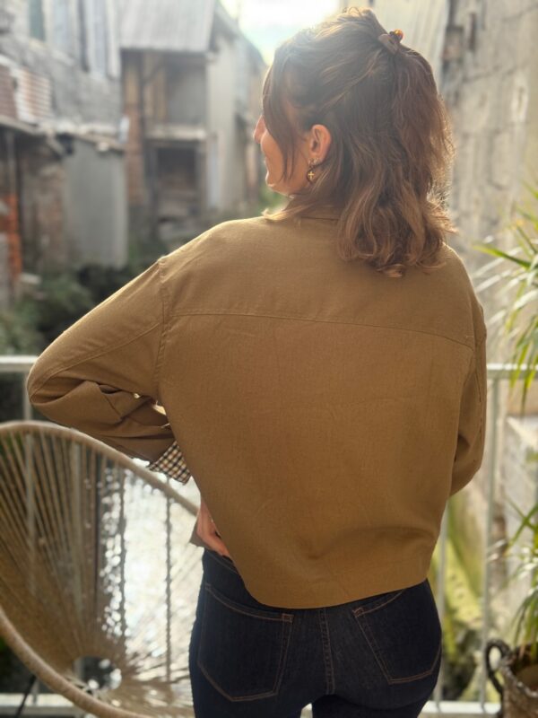 Veste courte femme habillée – Coupe oversize doublure écossaise