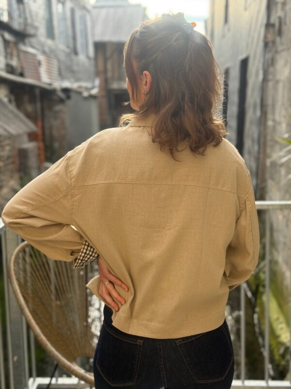 Veste courte femme habillée – Coupe oversize doublure écossaise