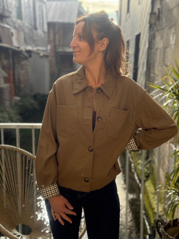 Veste courte femme habillée – Coupe oversize doublure écossaise