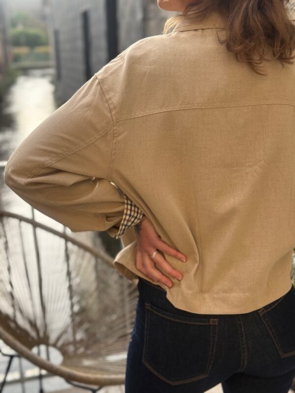 Veste courte femme habillée – Coupe oversize doublure écossaise