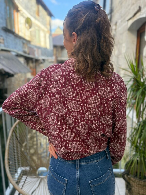 Chemise bandana femme – Bordeaux gaufrée coton polyester