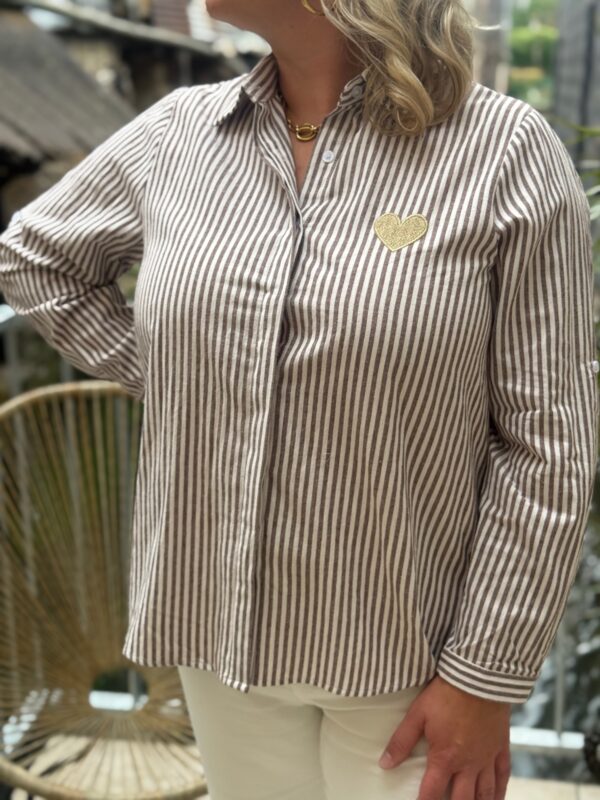 Chemise grande taille femme – Rayée taupe élégante