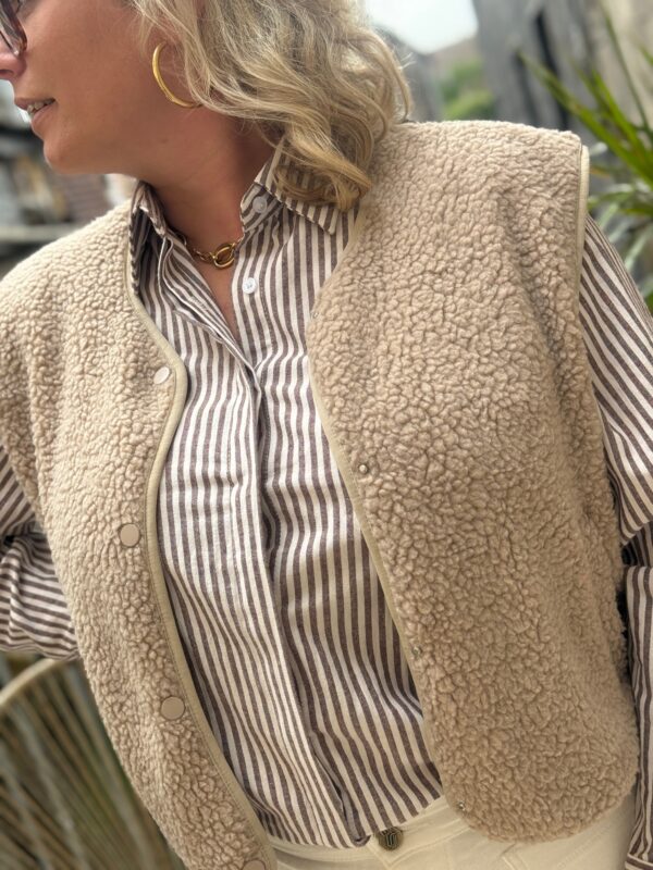 Chemise grande taille femme – Rayée taupe élégante