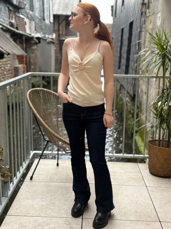 Débardeur beige femme chic à boucle dorée - Dream By C