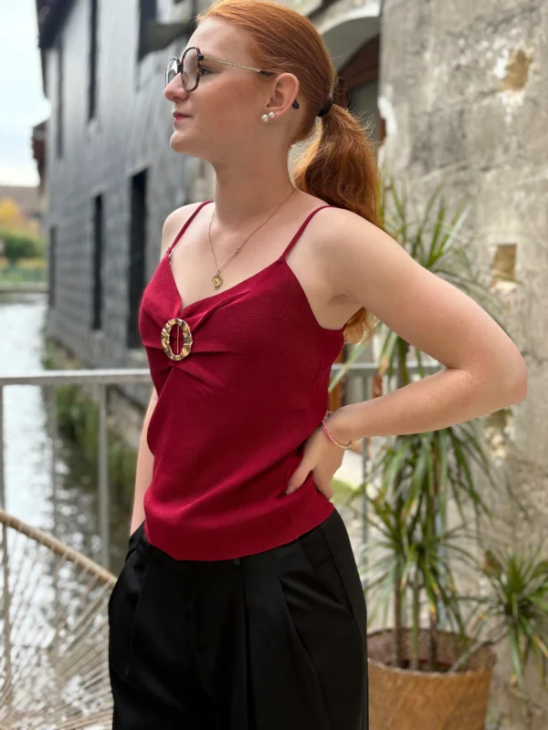 Débardeur bordeaux femme chic à boucle dorée - Dream By C
