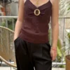 Débardeur chocolat femme chic à boucle dorée