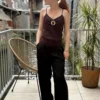 Débardeur chocolat femme chic à boucle dorée