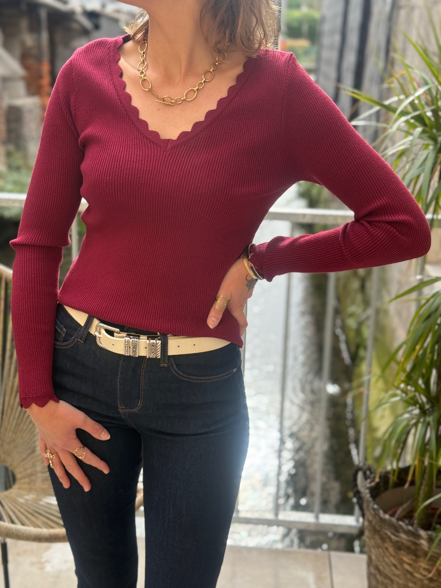 Haut Bordeaux 100% Laine Vierge Maurice Abot - Taille 42, Neuf Avec étiquettes