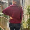 Pull bordeaux femme – Col camionneur zippé manches bouffantes