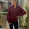 Pull bordeaux femme – Col camionneur zippé manches bouffantes
