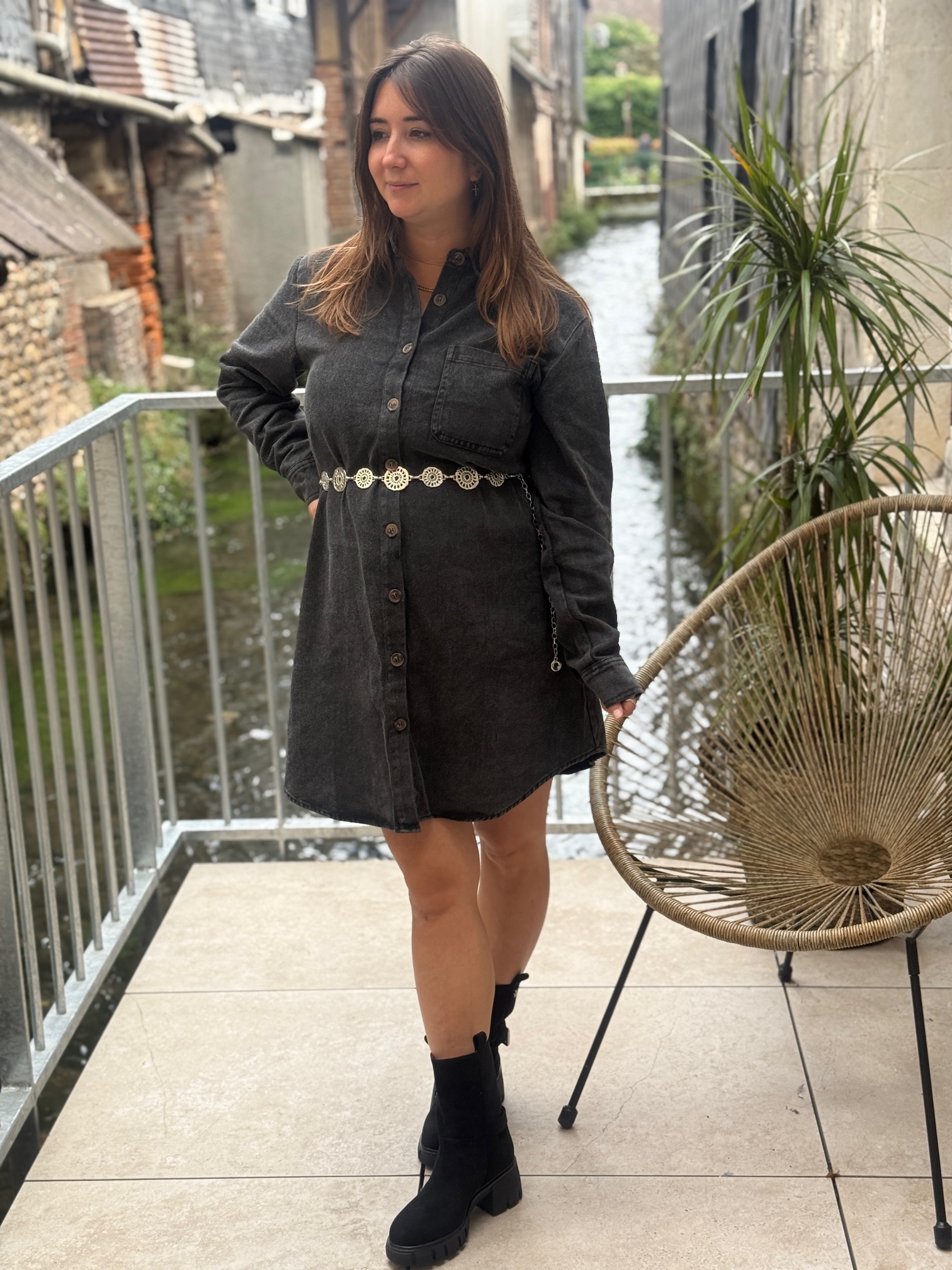 Robe En Jean Avec Haut En Mousseline Noire Taille 6 - Neuve Sans étiquettes Marque Atmosphere