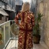 Robe grande taille longue bordeaux et beige – Dream by C