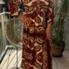 Robe grande taille longue bordeaux et beige – Dream by C