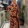 Robe grande taille longue bordeaux et beige – Dream by C
