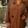 Robe marron chocolat femme – droite à broderies chic !