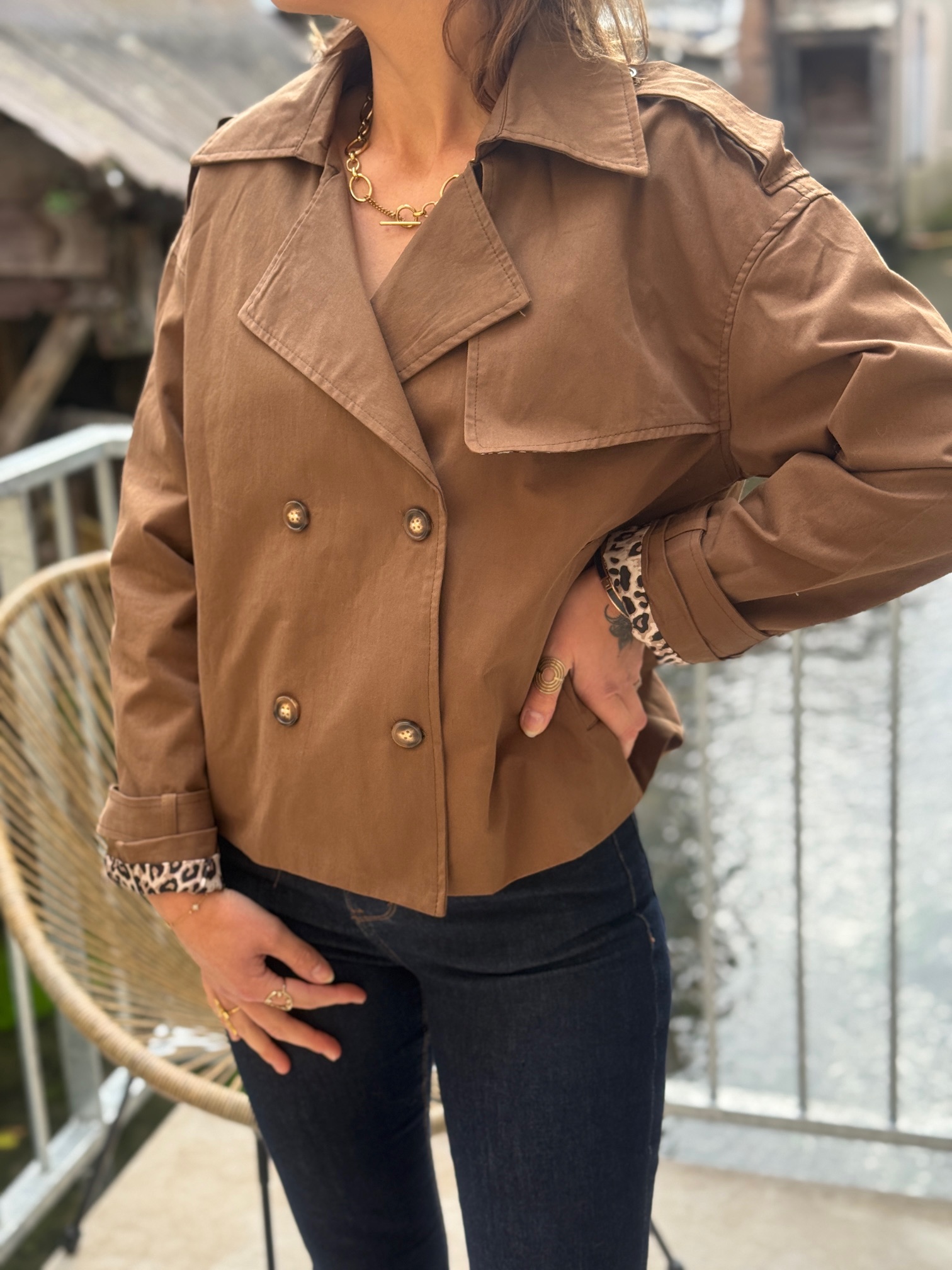 Trench MATHILDA – Long, imprimé léopard, ceinture ajustable, 100% COTON