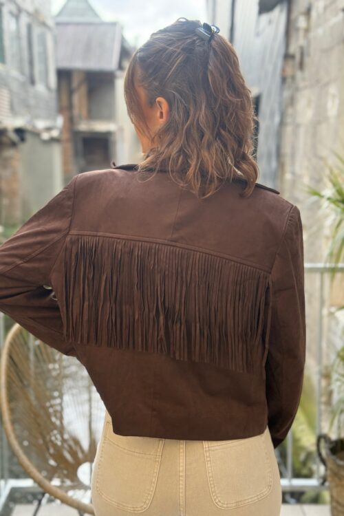 Veste à franges femme – Chocolat en suédine tendance