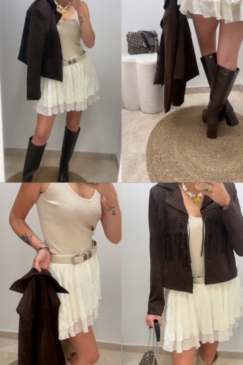 Veste à franges femme – Chocolat en suédine tendance