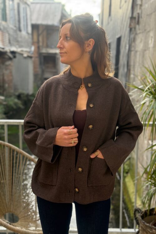 Veste en maille femme – Chocolat ou beige coupe large