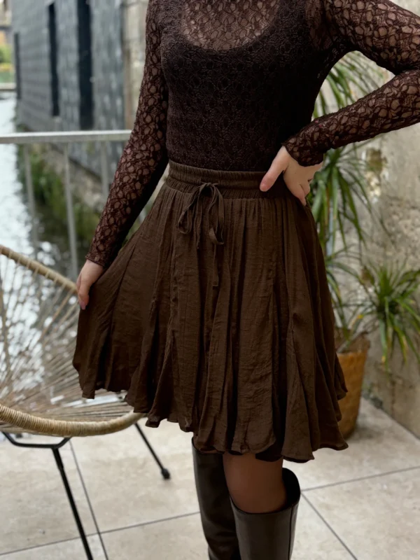 Jupe patineuse femme chic couleur chocolat - Dream By C